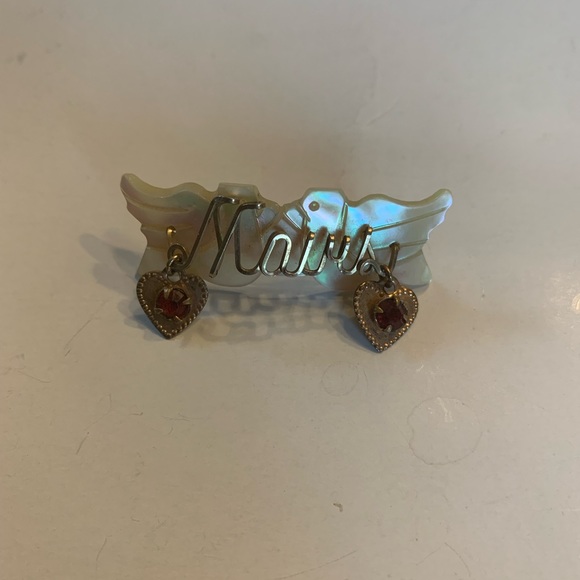 Circa 1960 gold wire wrap mother of pearl Pin. - Picture 5 of 6